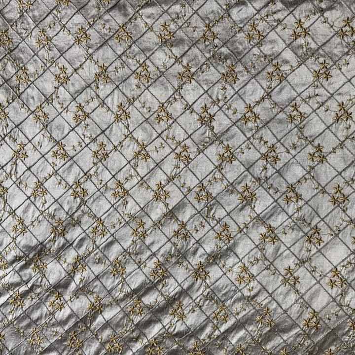 Bellavine Small Diamond Floral Embroidered Silk Fabric in Putty
