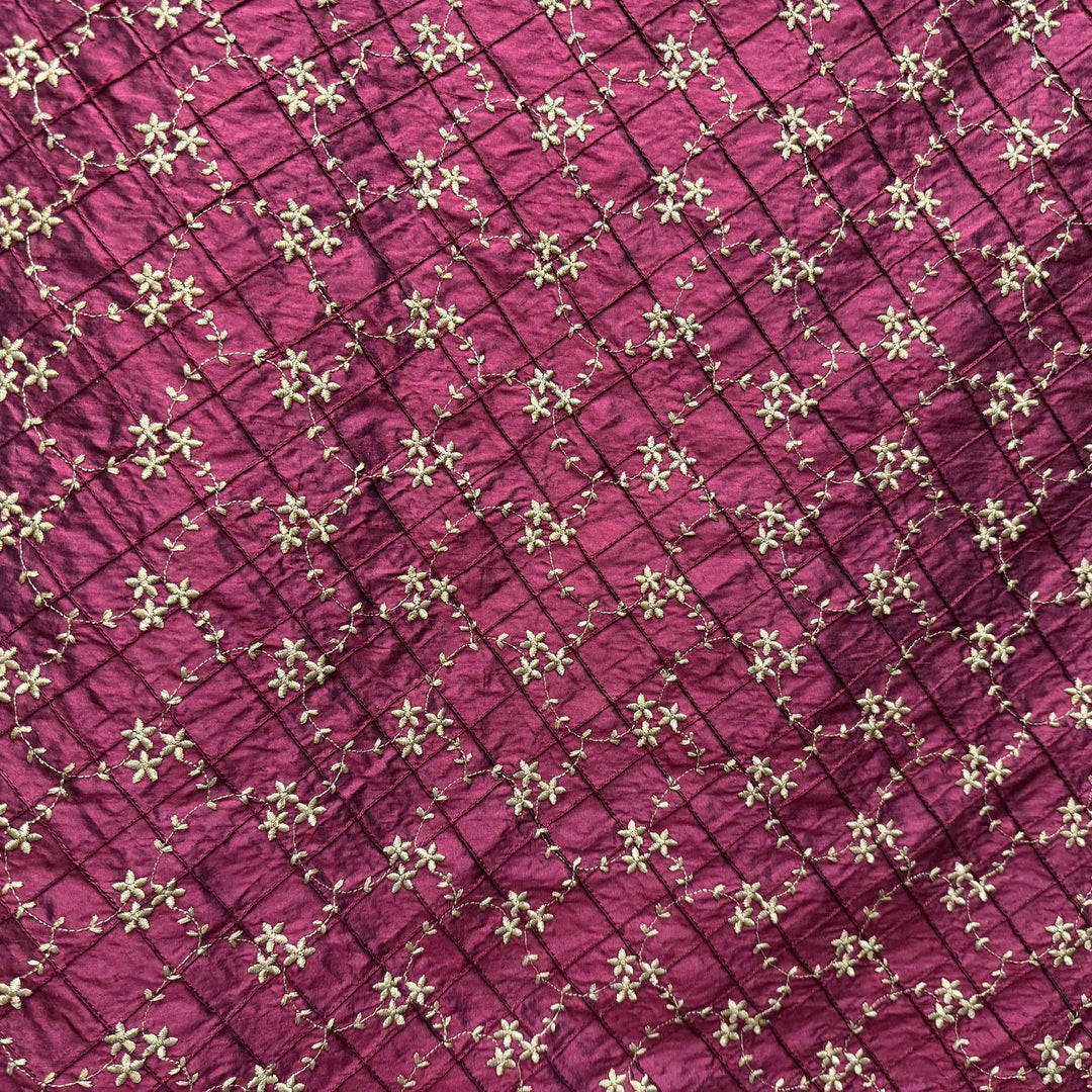 Bellavine Small Diamond Floral Embroidered Silk Fabric in Wine