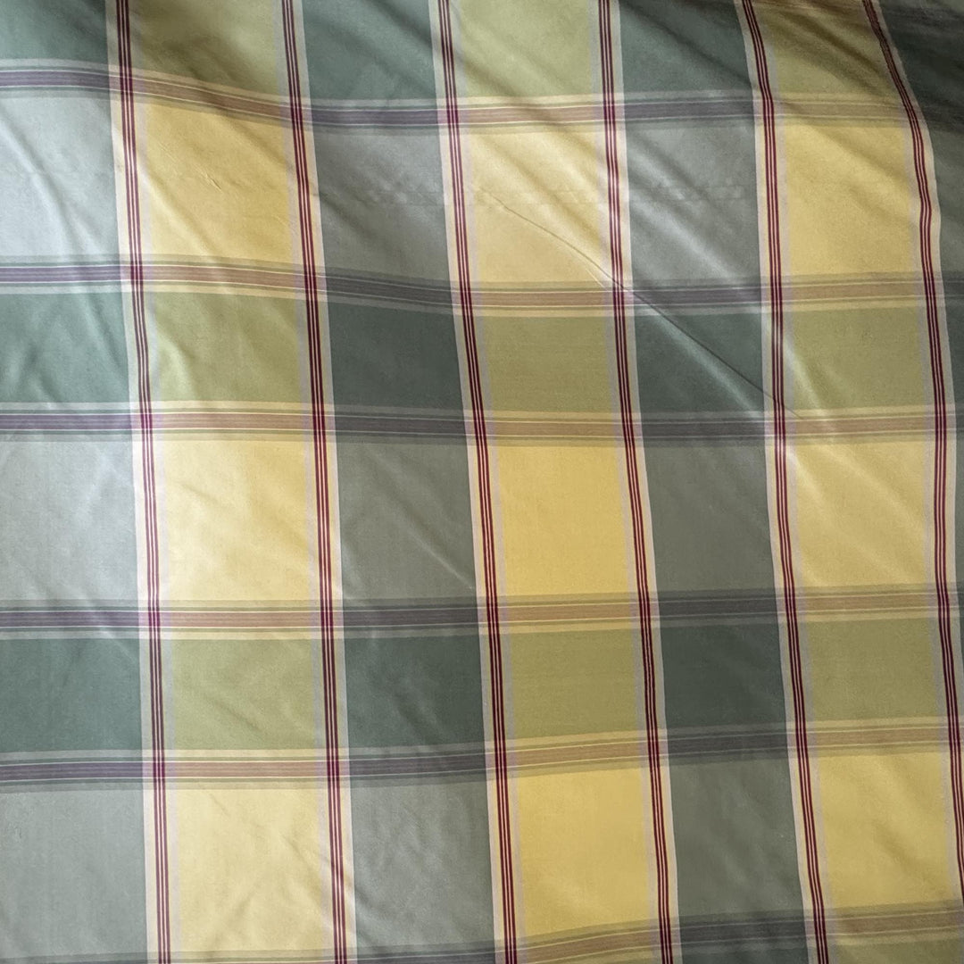 Hollavie Multi-Colored Striped Plaid Silk Fabric in Grass