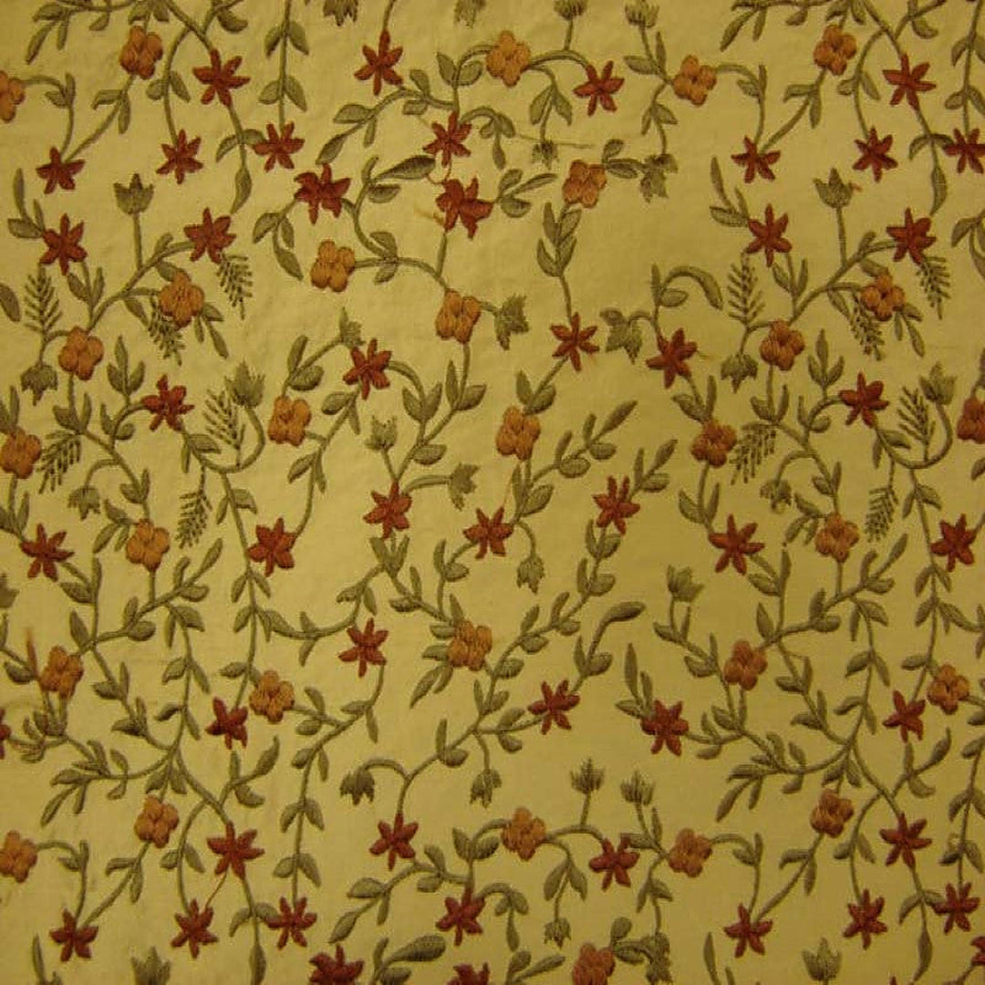 Kelvanne Floral Embroidered Silk Fabric in Paprika
