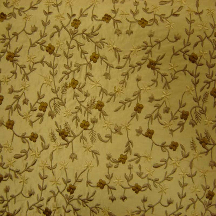 Kelvanne Floral Embroidered Silk Fabric in Wheat