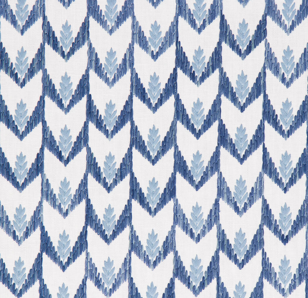 Arbelle ikat leaf chevron fabric in Lake