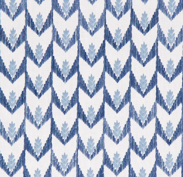 Arbelle ikat leaf chevron fabric in Lake