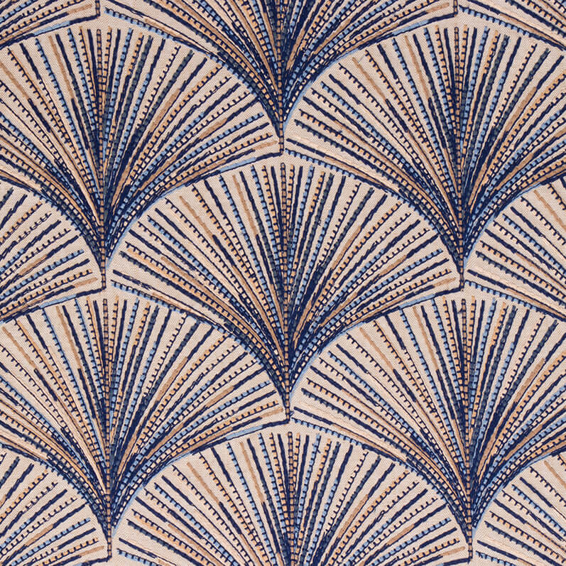 Fanella embroidered fan scallop fabric in Lapiz