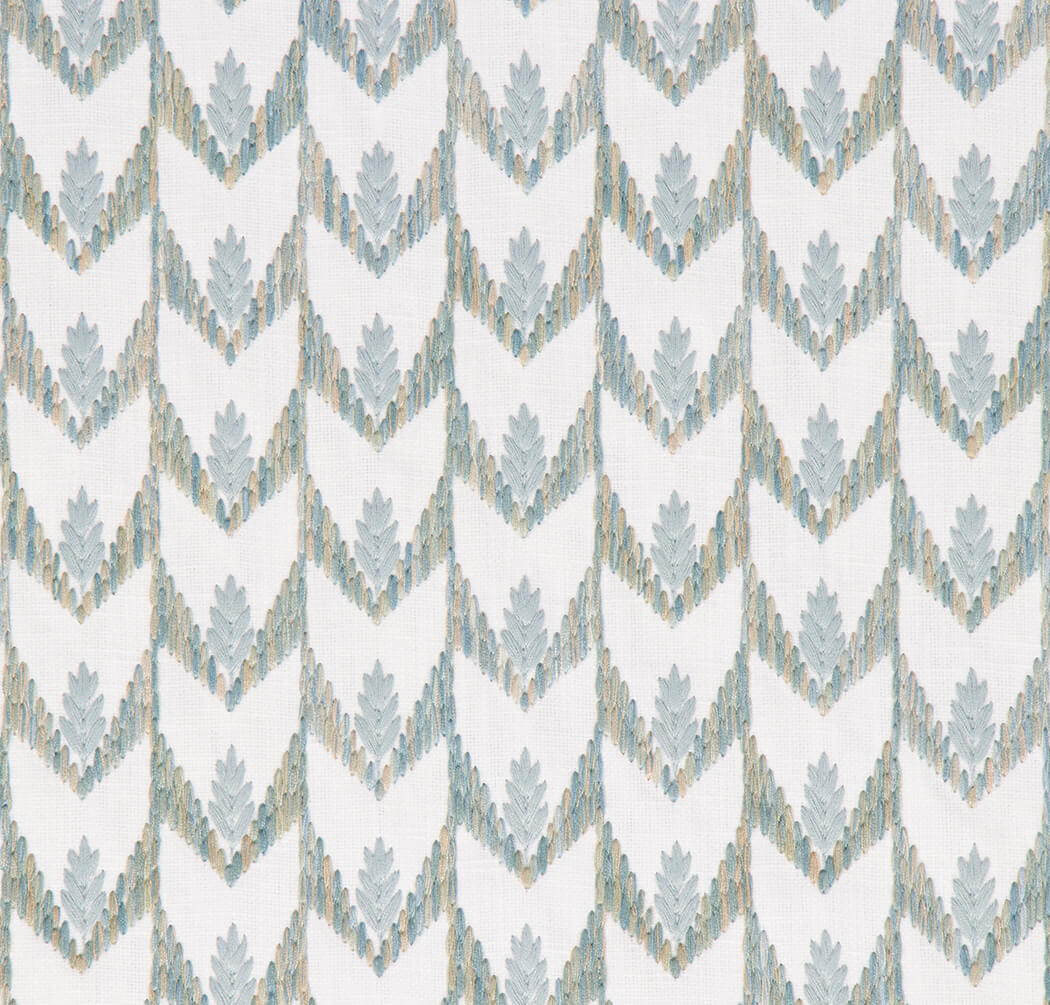 Arbelle ikat leaf chevron fabric in Seaglass
