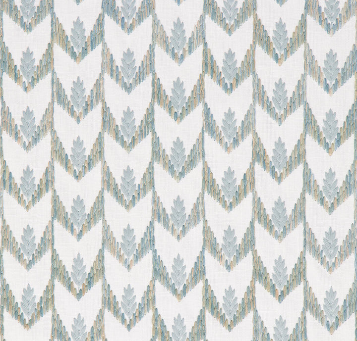 Arbelle ikat leaf chevron fabric in Seaglass