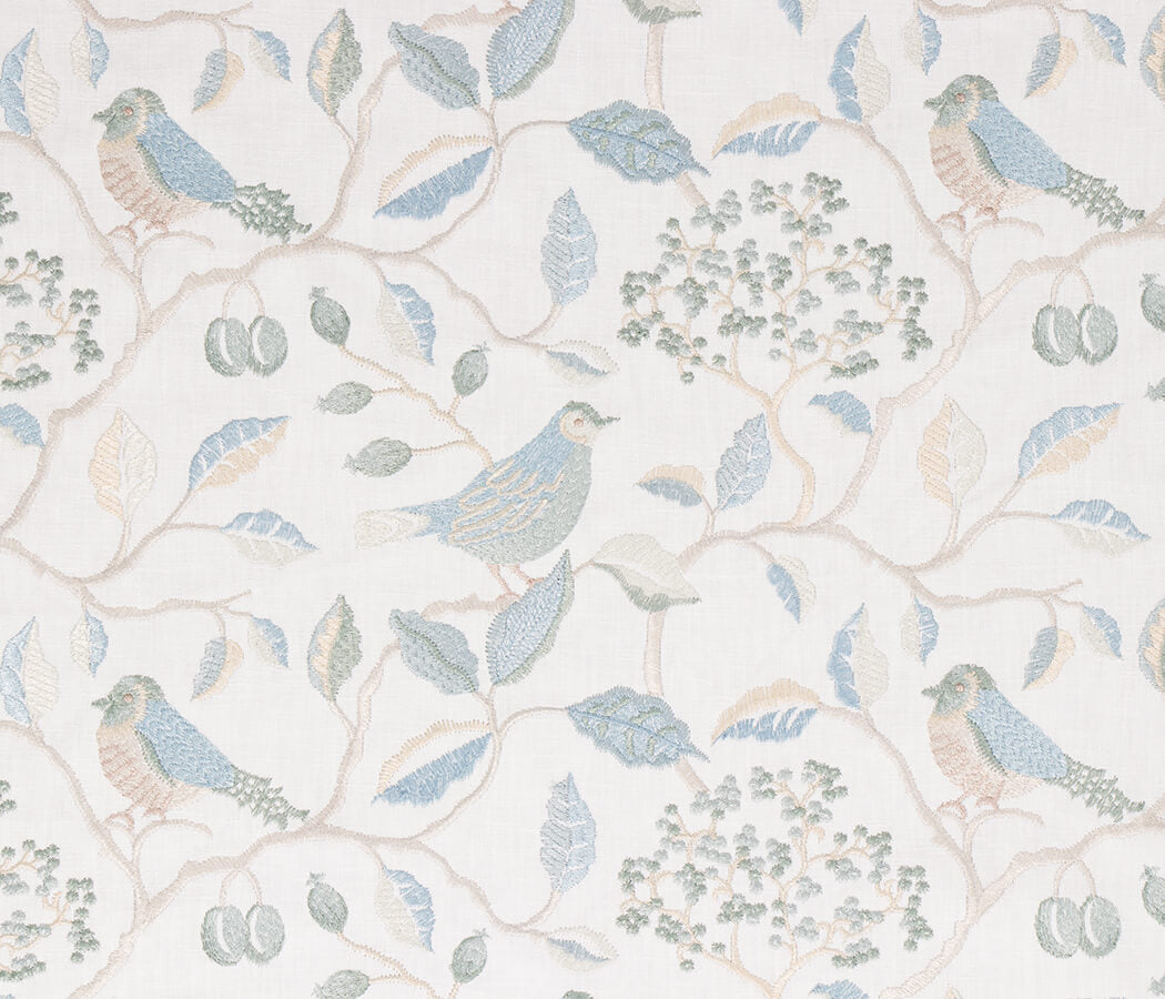 Wrenfield embroidered bird floral cotton blend fabric in Spring