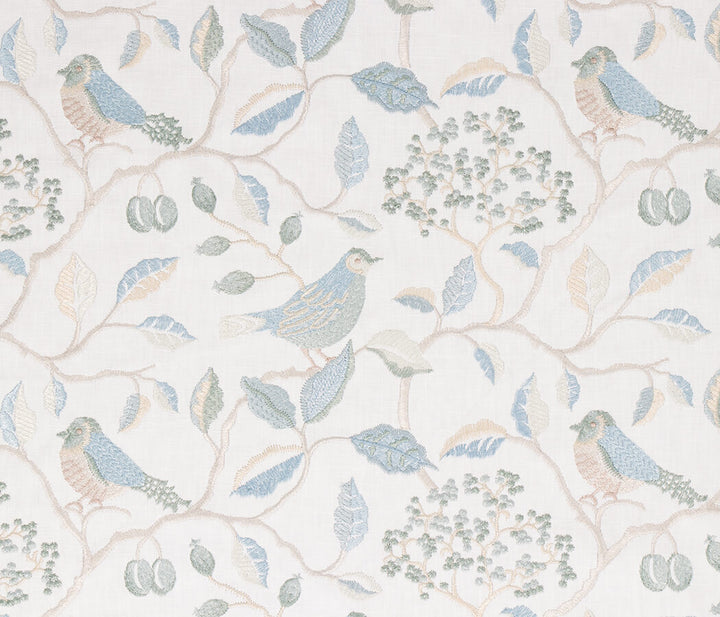 Wrenfield embroidered bird floral cotton blend fabric in Spring