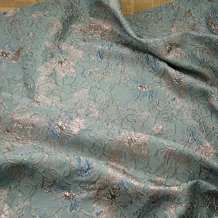 Carleton Gold Silk Relief Large Flower Jacquard Fabric