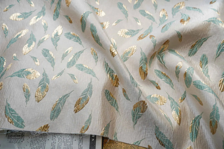 Mandes Gold Feather Embossed Jacquard Fabric