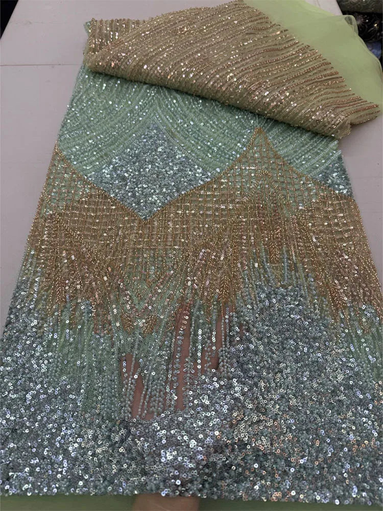 5 YARDS / 8 COLORS / Zeraphiel Beaded Embroidery Bridal Mesh Lace Fabric