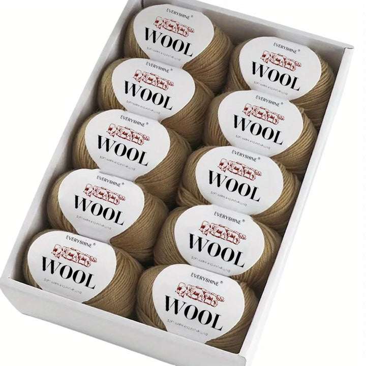 10-Pack Wool Blend Yarn Medium-Fine 80% Wool 20% Polyester
