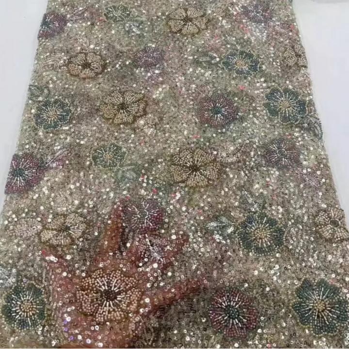 5 YARDS / 6 COLORS / IAKOB Sequin Beaded Embroidery Glitter Mesh Dress Lace Fabric