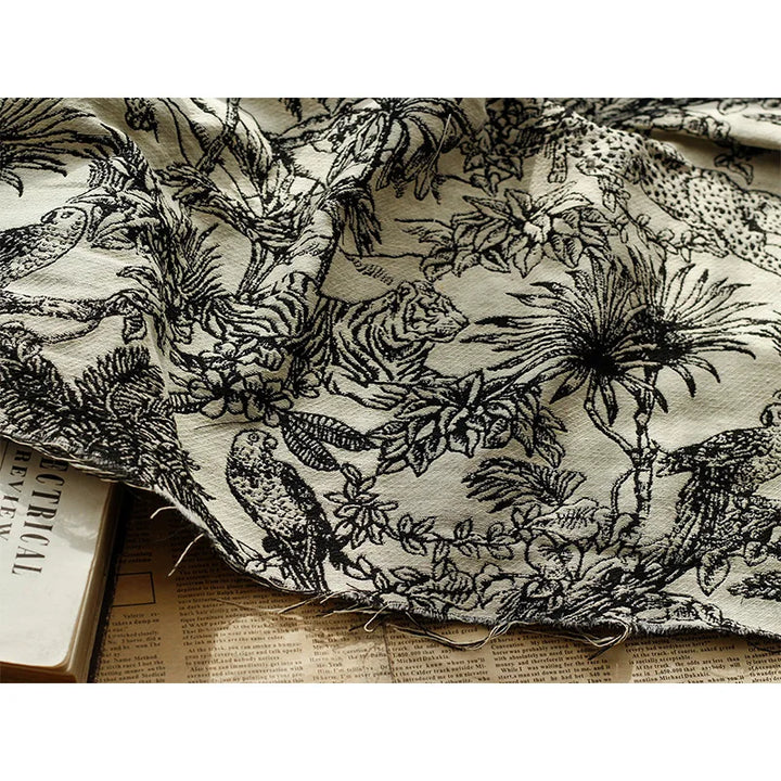 Korsopino Black and White Jungle Woven Jacquard Fabric