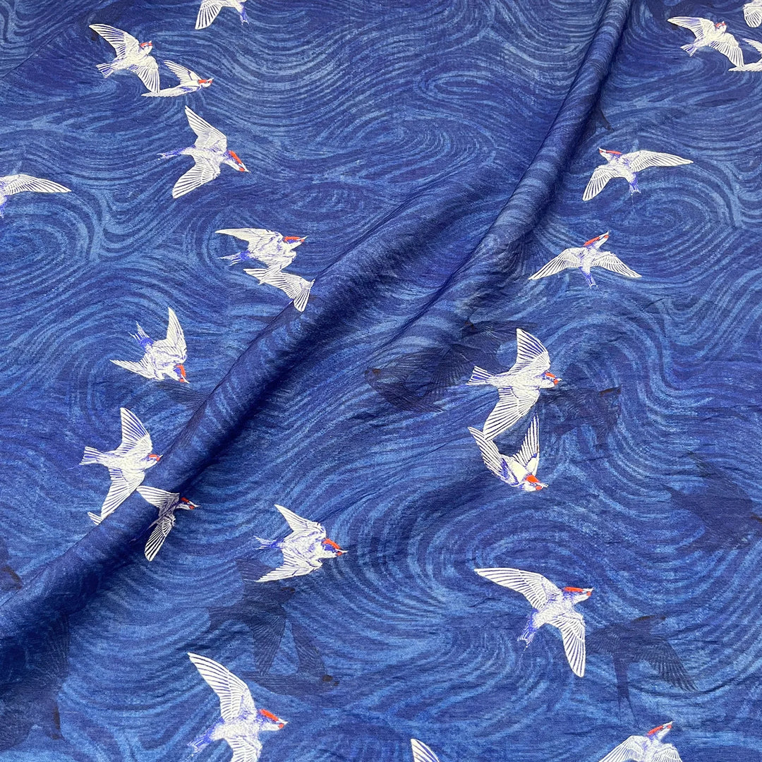 Athenas Birds Digital Print Brocade Fabric