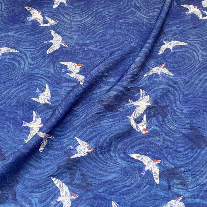 Athenas Birds Digital Print Brocade Fabric