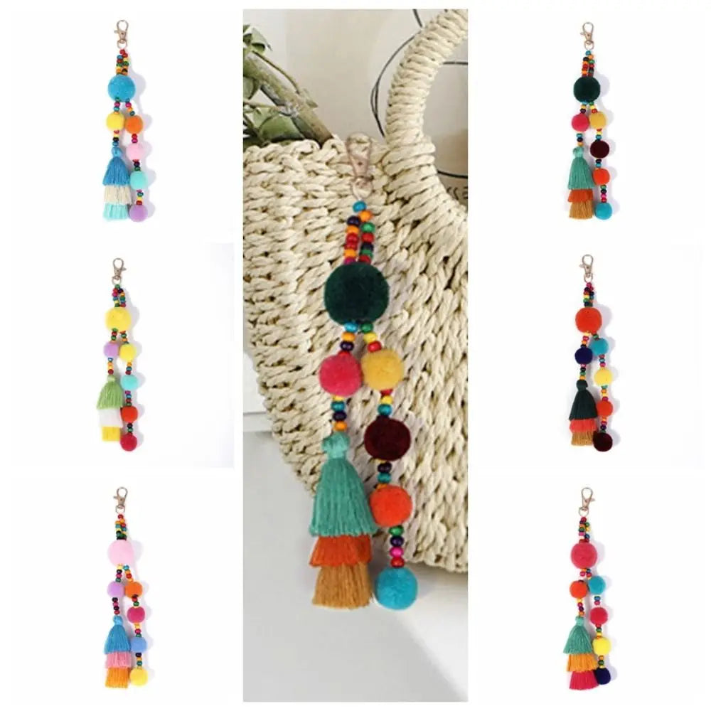 Veloura Boho Pom Pom Gradient Colors Tassels