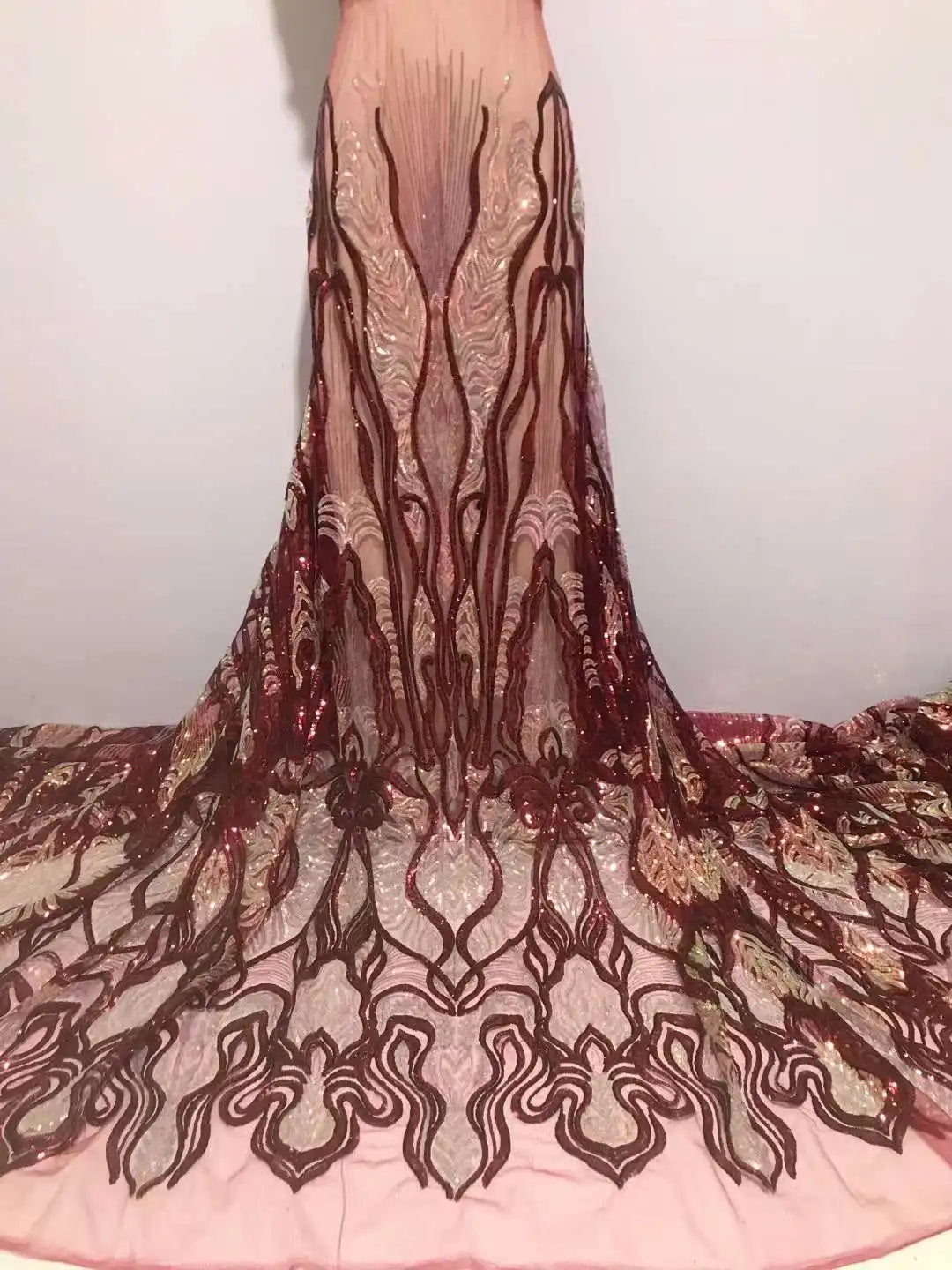 5 YARDS / 8 COLORS / Lumesse Abstract Beaded Embroidery Bridal Mesh Lace Fabric