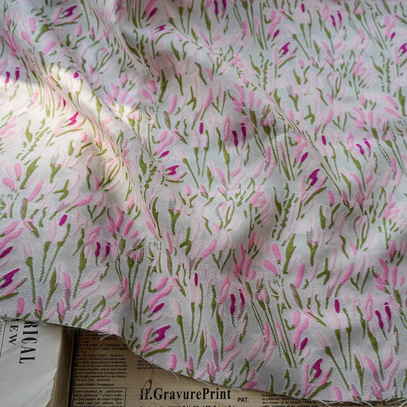 Challess Peach Pink Flower Jacquard Fabric