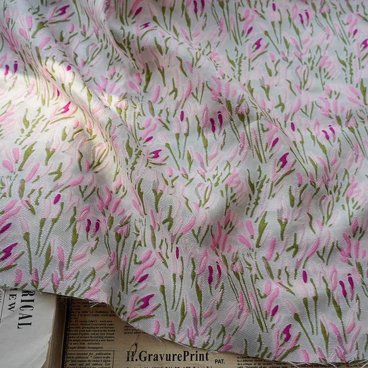 Challess Peach Pink Flower Jacquard Fabric
