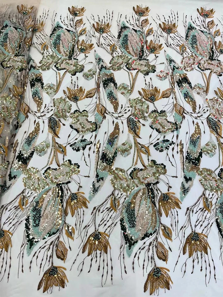 5 YARDS / 8 COLORS / Sylvara Beaded Embroidery Bridal Mesh Lace Fabric