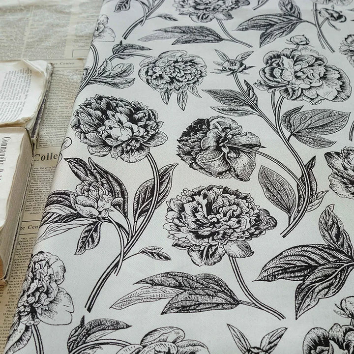 Utopis Black White Large Flower Jacquard Brocade Fabric