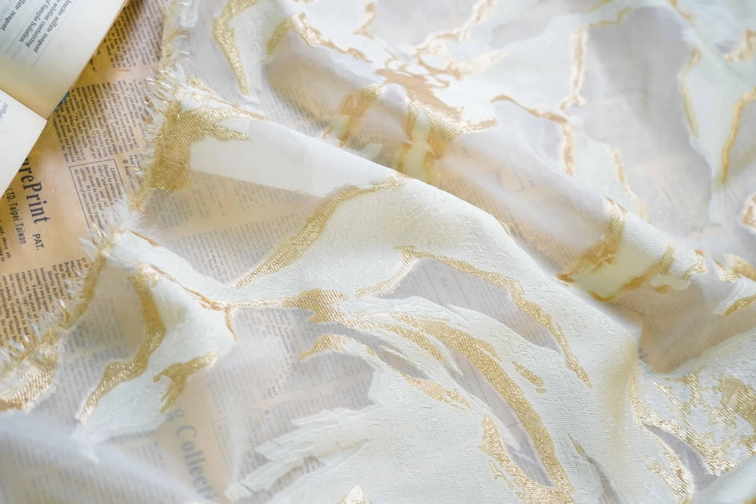 Kmos Artistic Style Light Gold Burnout Jacquard Fabric
