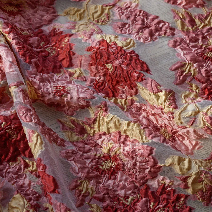 Yarn Dyed Large Flowers Embossed Jacquard Fabric Women's Spring and Summer New Dress Fabric 50cmx140cm