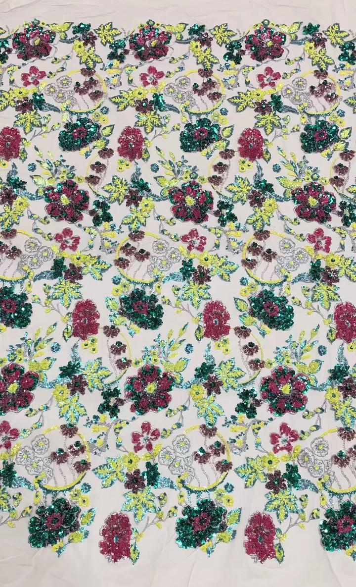 5 YARDS / 10 COLORS / Aurette Floral Beaded Embroidery Bridal Mesh Lace Fabric