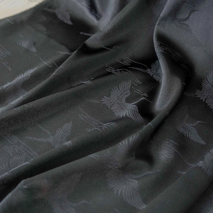 Sorisam Black Red Crane Soft Satin Fabric