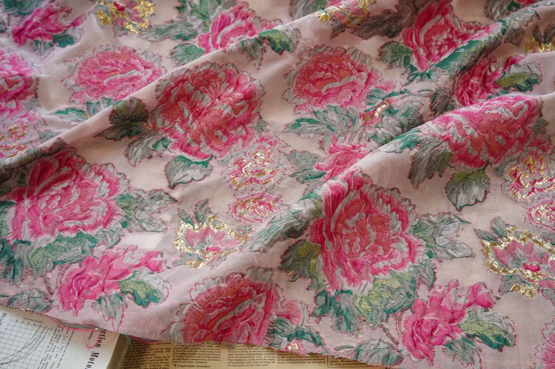 Moemos Pink Floral Woven Jacquard Fabric
