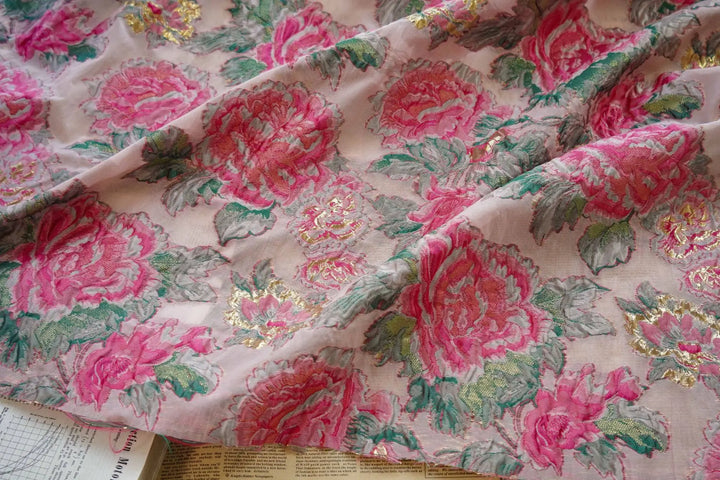 Moemos Pink Floral Woven Jacquard Fabric
