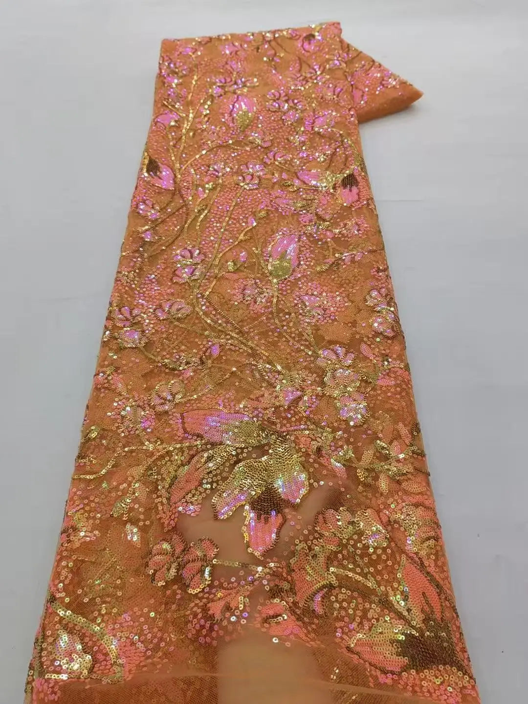 5 YARDS / 9 COLORS / Mandolini Sequin Beaded Embroidery Glitter Mesh Sparkly Lace Wedding Party Dress Fabric