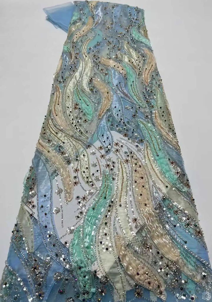5 YARDS / 6 COLORS / Sequinelle Beaded Embroidery Bridal Mesh Lace Fabric