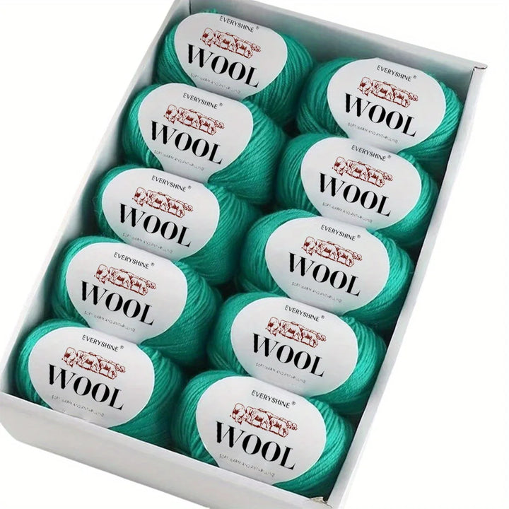 10-Pack Wool Blend Yarn Medium-Fine 80% Wool 20% Polyester