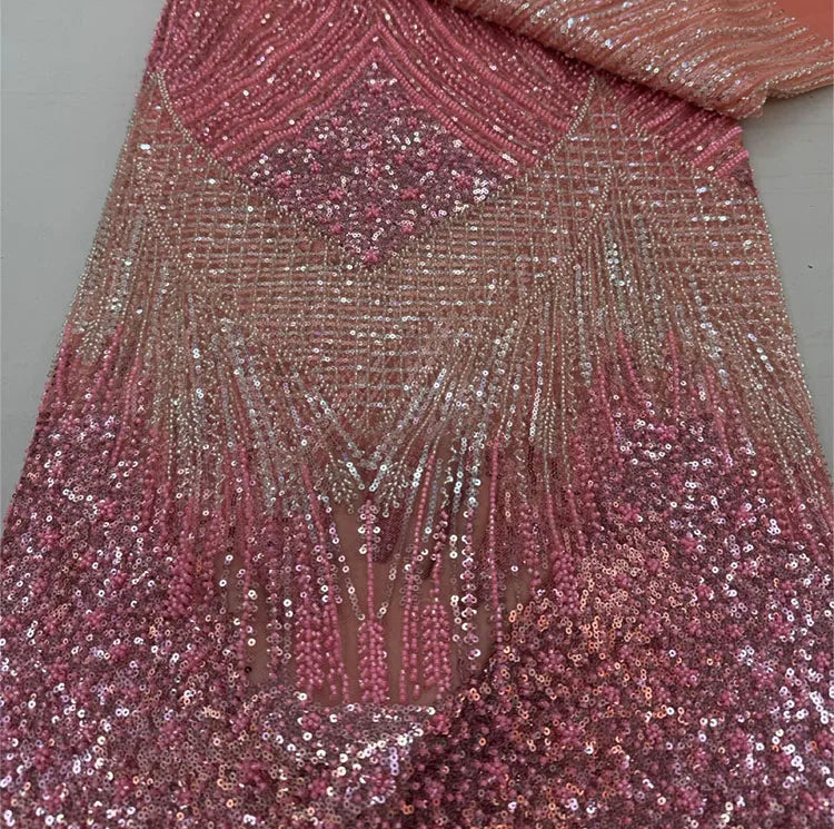 5 YARDS / 8 COLORS / Zeraphiel Beaded Embroidery Bridal Mesh Lace Fabric