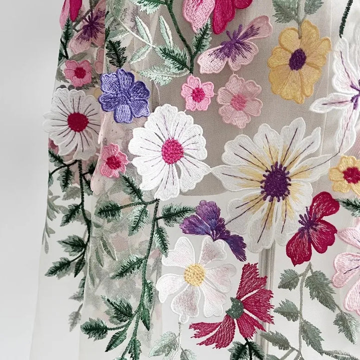 5 Yards / Nerisse Multicolor Flowers Tulle Lace Fabric