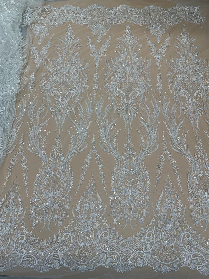 5 YARDS / Athensia Beautiful Regal Sequin Beaded Embroidery Tulle Mesh Lace Dress Fabric