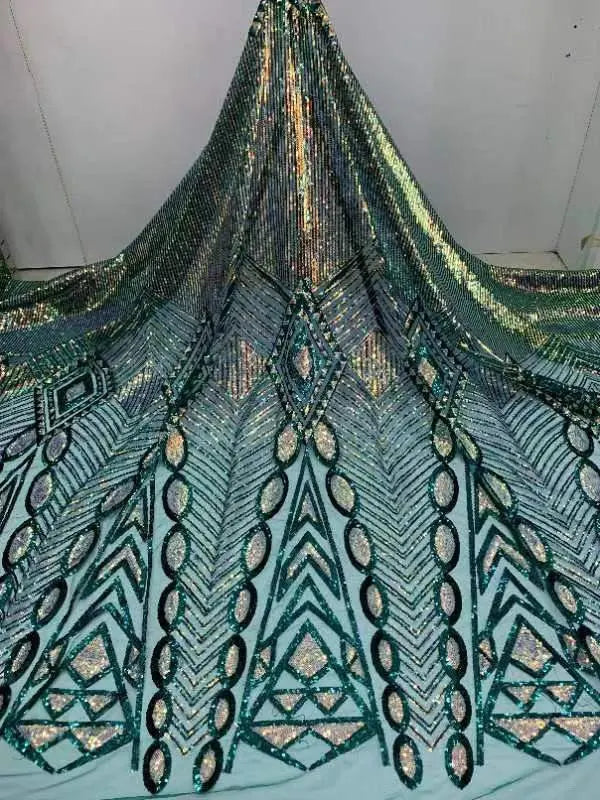 Tessuto da 5 metri / Lemeli con perline astratte glitter ricamate in tessuto africano francese in pizzo per abiti da ballo per feste