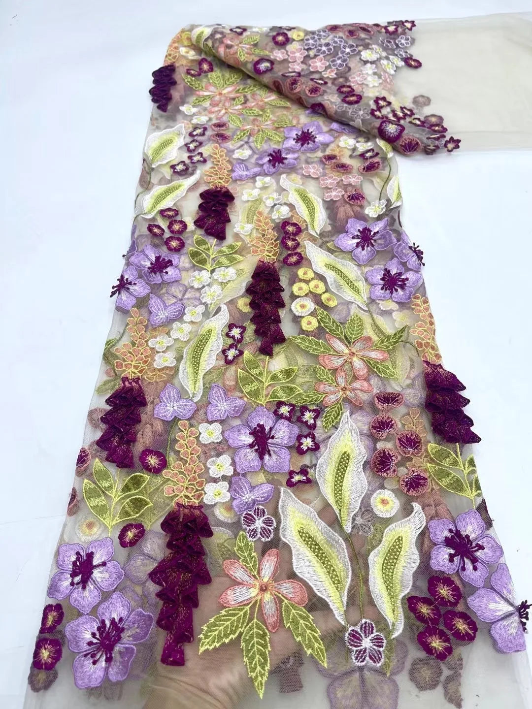 5 Yards / 6 Colors / Brillisse Multicolor Flowers Tulle Lace Fabric