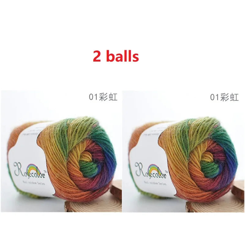 100% Wool Yarn Rainbow Color for Hand Knitting Crochet
