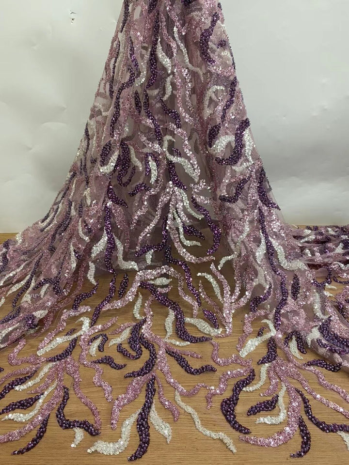 5 YARDS / 5 COLORI / Tessuto per abiti da cerimonia nuziale in pizzo scintillante con ricami di perline e paillettes Nino
