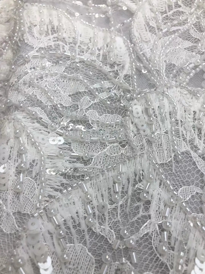 5 YARDS / Islae Fur Sequin Abstract Beaded Embroidery Tulle Mesh Lace Dress Fabric