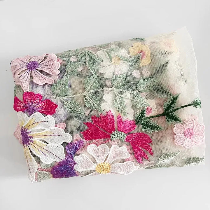 5 Yards / Nerisse Multicolor Flowers Tulle Lace Fabric