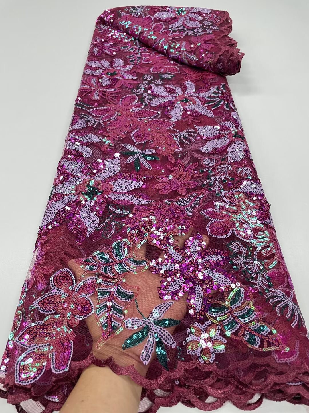 5 YARDS / 8 COLORI / Tessuto per abiti da cerimonia nuziale in pizzo scintillante con ricamo di perline e paillettes Kaïs