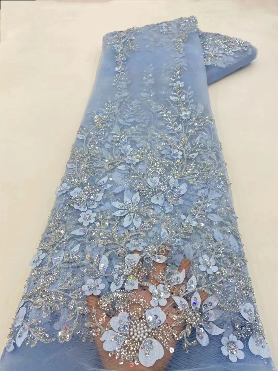 Marcelline Beaded Embroidery Bridal Mesh Lace Fabric