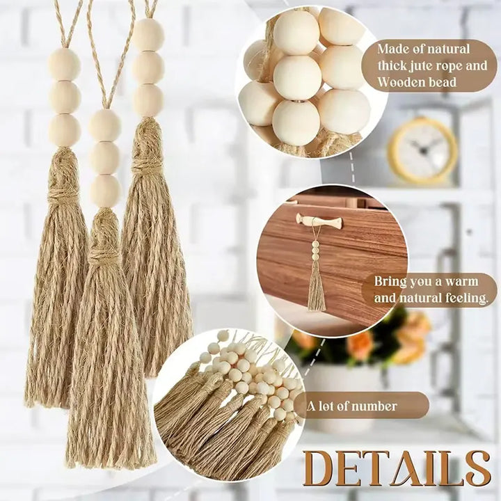 Tasselle Jute Rope Tassels with Wood Beads