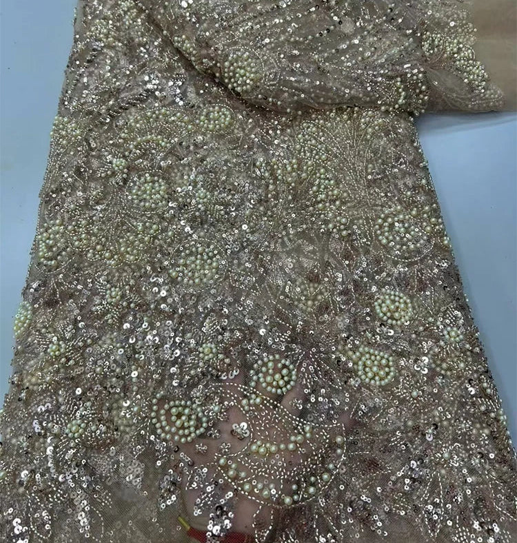 5 YARDS / 8 COLORS / Virelle Beaded Embroidery Bridal Mesh Lace Fabric