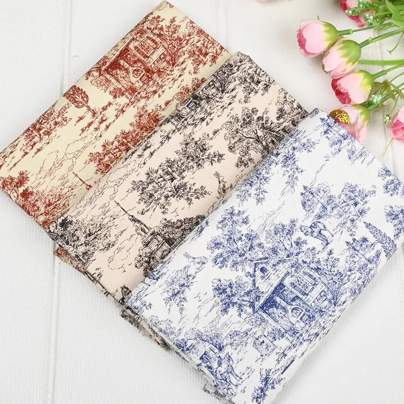 3 COLORS / Elanias Lightweight 100% Cotton Printed Toile Fabric