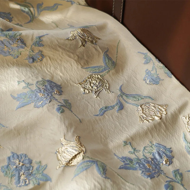 Brumell Embossed Gold Silk Flower Yarn Dyed Jacquard Fabric